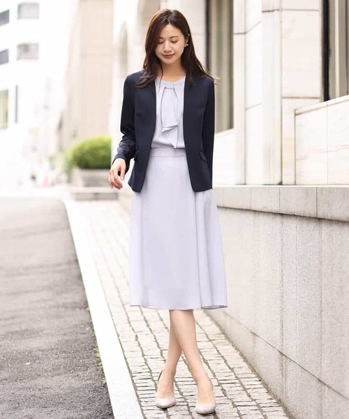 MK MICHEL KLEIN（エムケーミッシェルクラン）の「ラップ風デザインフレアスカート/洗える（スカート・レディース・ネイビー/ライトブルー・38）」の3枚目の写真