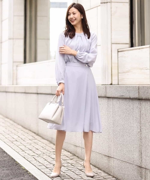 MK MICHEL KLEIN（エムケーミッシェルクラン）の「ラップ風デザインフレアスカート/洗える（スカート・レディース・ネイビー/ライトブルー・38）」の5枚目の写真