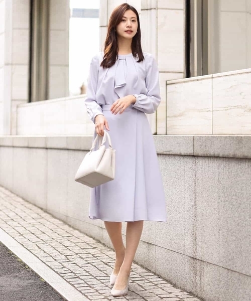 MK MICHEL KLEIN（エムケーミッシェルクラン）の「ラップ風デザインフレアスカート/洗える（スカート・レディース・ネイビー/ライトブルー・38）」の6枚目の写真