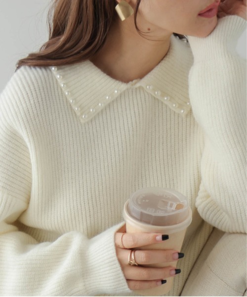 La-gemme（ラジェム）の「パールカラーニット（ニット/セーター・レディース・グレー/ネイビー/ブラック/ホワイト・フリー）」の5枚目の写真