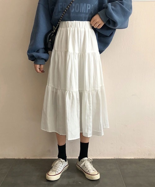 urge:(アージコロン )の「【URGE:】フレア ミモレ丈 ロングスカート(スカート・レディース・ホワイト/ブラック・SMALL/MEDIUM/LARGE/X-LARGE)」の3枚目の写真