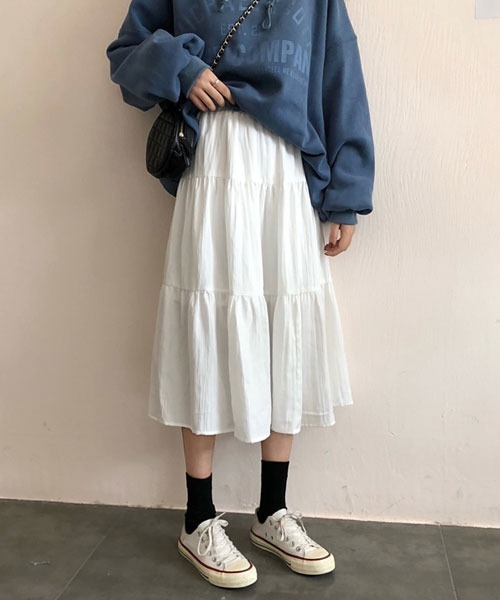 urge:(アージコロン )の「【URGE:】フレア ミモレ丈 ロングスカート(スカート・レディース・ホワイト/ブラック・SMALL/MEDIUM/LARGE/X-LARGE)」の4枚目の写真
