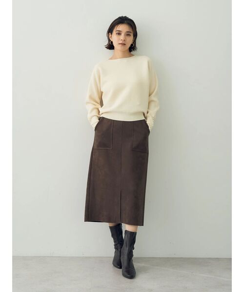 YECCA VECCA（イェッカヴェッカ）の「ハイウエストフェイクスエードスカート（スカート・レディース・ブルー/ライトベージュ/ダークブラウン・M/S）」の5枚目の写真