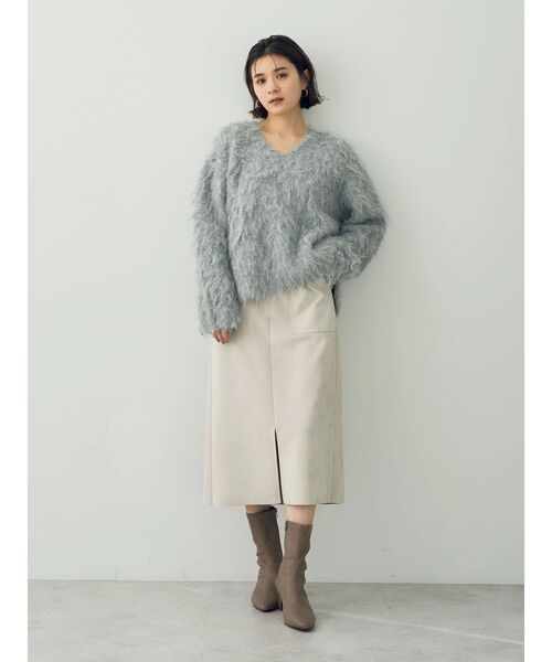 YECCA VECCA（イェッカヴェッカ）の「ハイウエストフェイクスエードスカート（スカート・レディース・ブルー/ライトベージュ/ダークブラウン・M/S）」の12枚目の写真