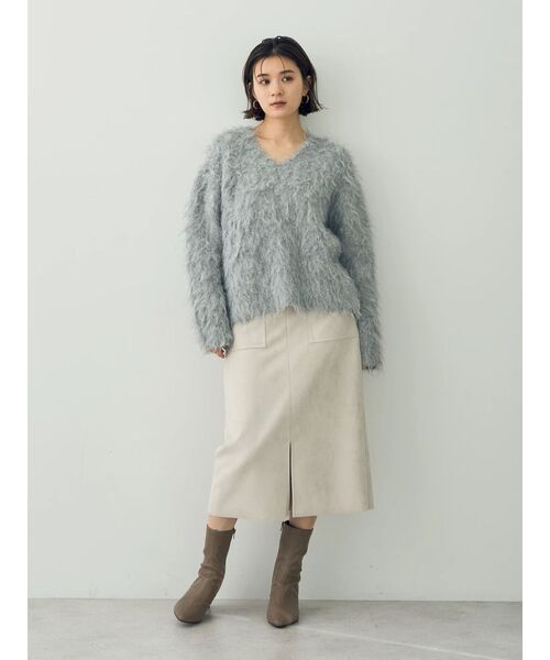 YECCA VECCA（イェッカヴェッカ）の「ハイウエストフェイクスエードスカート（スカート・レディース・ブルー/ライトベージュ/ダークブラウン・M/S）」の13枚目の写真