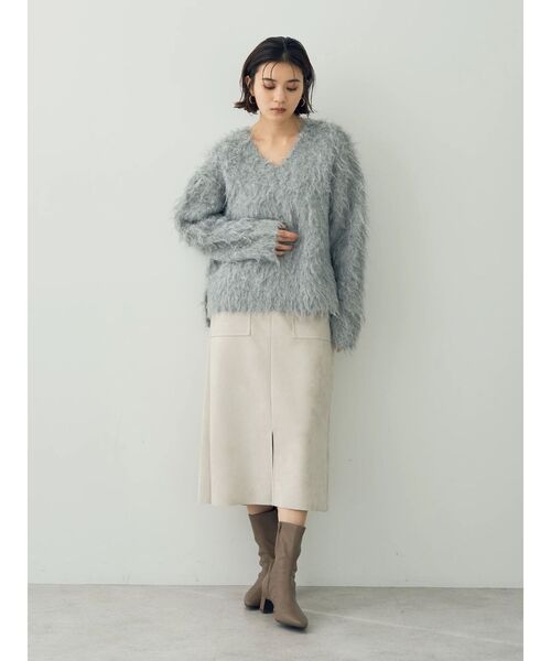 YECCA VECCA（イェッカヴェッカ）の「ハイウエストフェイクスエードスカート（スカート・レディース・ブルー/ライトベージュ/ダークブラウン・M/S）」の14枚目の写真