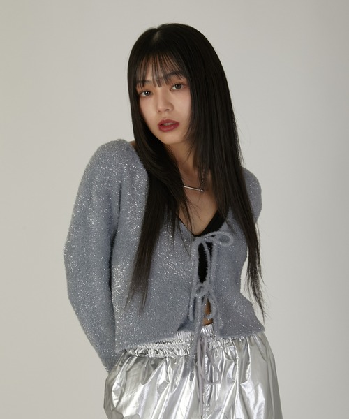 led.tokyo(レッドトウキョウ)の「【led.tokyo】FEATHER LAME KNIT CD(カーディガン/ボレロ・レディース・パープル/シルバー・FREE)」の2枚目の写真