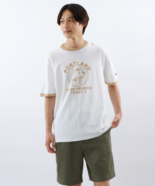 Champion（チャンピオン）の「【Champion/チャンピオン】メンズ メンズカジュアル ショートスリーブリンガーTシャツ（Tシャツ/カットソー・メンズ・ブラック/ベージュ/ネイビー/モスグリーン・X-LARGE/LARGE/MEDIUM）」の3枚目の写真