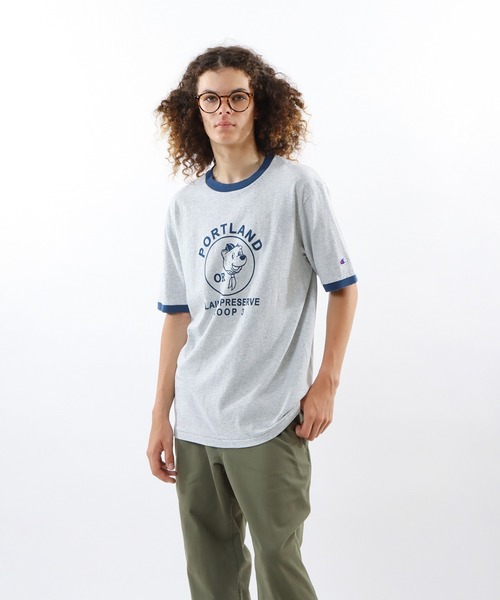 Champion（チャンピオン）の「【Champion/チャンピオン】メンズ メンズカジュアル ショートスリーブリンガーTシャツ（Tシャツ/カットソー・メンズ・ブラック/ベージュ/ネイビー/モスグリーン・X-LARGE/LARGE/MEDIUM）」の4枚目の写真