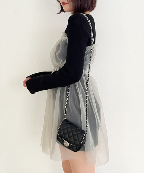 Heather（ヘザー）の「チュールニットミニワンピース2P  100724（ワンピース・レディース・グレー系/ベージュ系/ブラック系その他・FREE）」の5枚目の写真