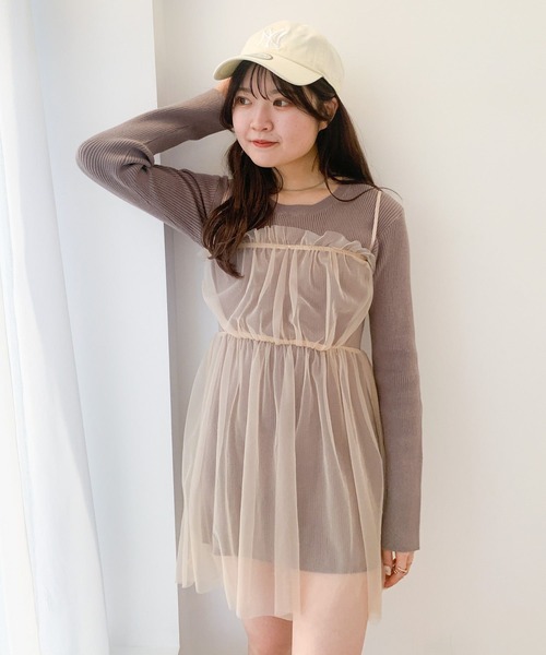 Heather（ヘザー）の「チュールニットミニワンピース2P  100724（ワンピース・レディース・グレー系/ベージュ系/ブラック系その他・FREE）」の11枚目の写真