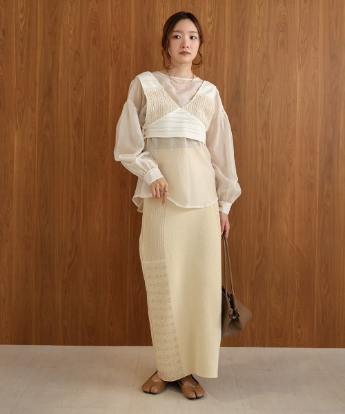 Bab(バブ)の「【nao×Bab】パターンミックスニットスカート(スカート・レディース・アイボリー/ブラウン・S/M)」の4枚目の写真