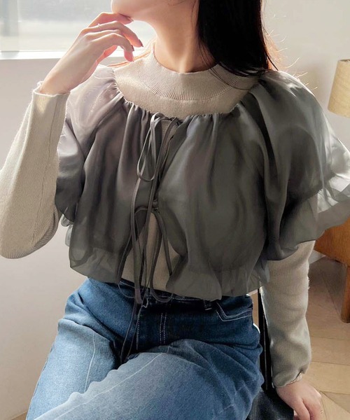 one after another NICE CLAUP(ワンアフターアナザーナイスクラップ)の「マルチウェイボレロセットニット(ニット/セーター・レディース・オフホワイト/グレー/アイボリー・FREE)」の5枚目の写真