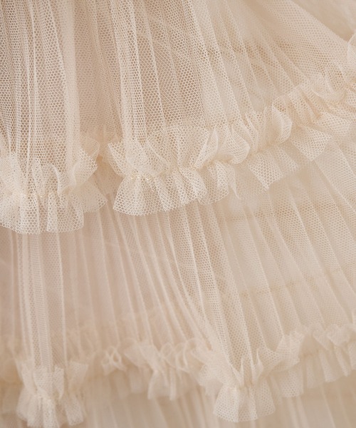 美品 ウィムガゼット チュールフリルスカート ピンクベージュ ペチコート付 F 美品 ウィムガゼット チュールフリルスカート ピンクベージュ