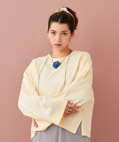 petit main LIEN（プティマインリアン）の「【LADIES】チョーカーつきクロップドT（Tシャツ/カットソー・レディース・チャコール/オフホワイト/レモンイエロー・FREE）」の3枚目の写真