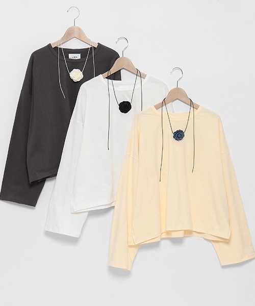 petit main LIEN（プティマインリアン）の「【LADIES】チョーカーつきクロップドT（Tシャツ/カットソー・レディース・チャコール/オフホワイト/レモンイエロー・FREE）」の8枚目の写真