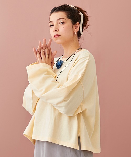 petit main LIEN（プティマインリアン）の「【LADIES】チョーカーつきクロップドT（Tシャツ/カットソー・レディース・チャコール/オフホワイト/レモンイエロー・FREE）」の16枚目の写真