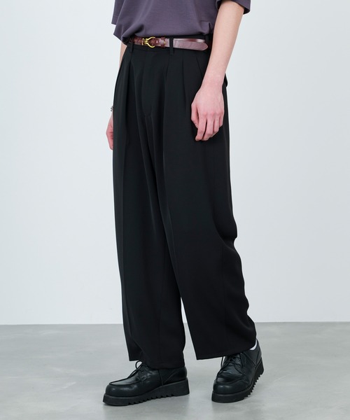 JUNRED（ジュンレッド）の「セットアップ対応 / ドレープダブルクロスワイドストレートパンツ（スラックス・メンズ・グリーン系その他2/ミント/ブラック・M/S/L）」の4枚目の写真