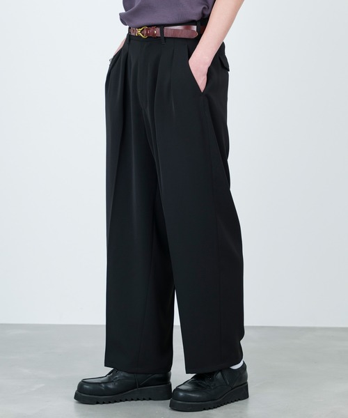 JUNRED（ジュンレッド）の「セットアップ対応 / ドレープダブルクロスワイドストレートパンツ（スラックス・メンズ・グリーン系その他2/ミント/ブラック・M/S/L）」の5枚目の写真