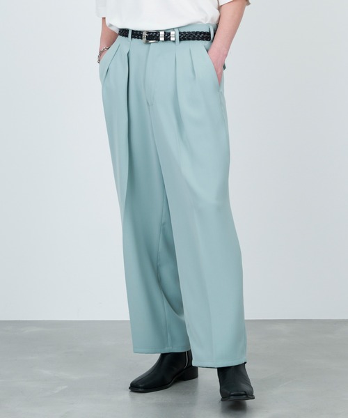 JUNRED（ジュンレッド）の「セットアップ対応 / ドレープダブルクロスワイドストレートパンツ（スラックス・メンズ・グリーン系その他2/ミント/ブラック・M/S/L）」の6枚目の写真