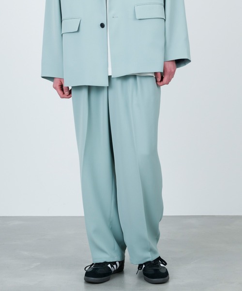 JUNRED（ジュンレッド）の「セットアップ対応 / ドレープダブルクロスワイドストレートパンツ（スラックス・メンズ・グリーン系その他2/ミント/ブラック・M/S/L）」の7枚目の写真