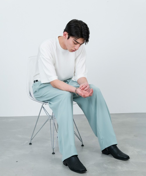 JUNRED（ジュンレッド）の「セットアップ対応 / ドレープダブルクロスワイドストレートパンツ（スラックス・メンズ・グリーン系その他2/ミント/ブラック・M/S/L）」の8枚目の写真