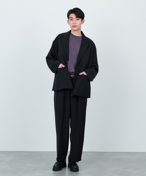 JUNRED（ジュンレッド）の「セットアップ対応 / ドレープダブルクロスワイドストレートパンツ（スラックス・メンズ・グリーン系その他2/ミント/ブラック・M/S/L）」の12枚目の写真