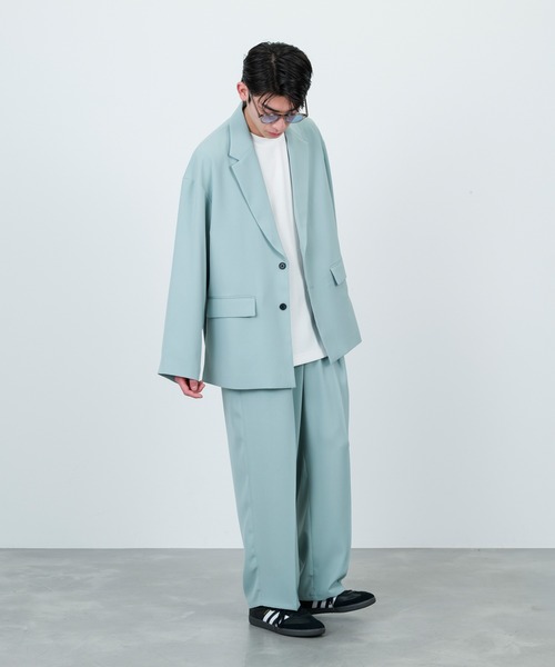 JUNRED（ジュンレッド）の「セットアップ対応 / ドレープダブルクロスワイドストレートパンツ（スラックス・メンズ・グリーン系その他2/ミント/ブラック・M/S/L）」の14枚目の写真