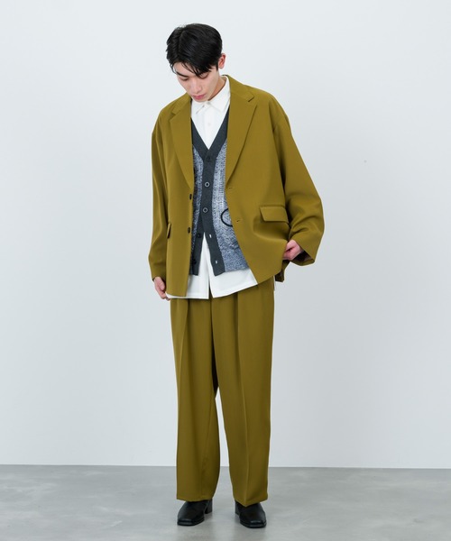 JUNRED（ジュンレッド）の「セットアップ対応 / ドレープダブルクロスワイドストレートパンツ（スラックス・メンズ・グリーン系その他2/ミント/ブラック・M/S/L）」の16枚目の写真