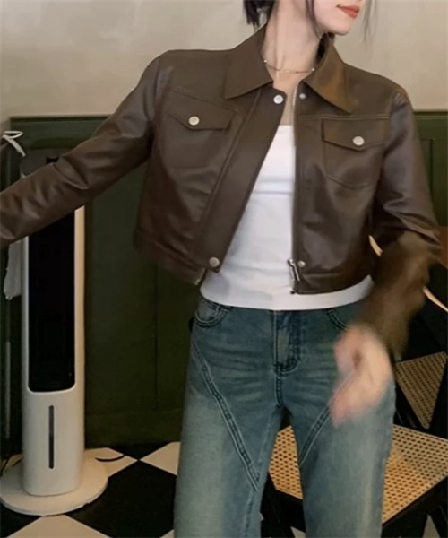 Dream garden（ドリームガーデン）の「PUレザージャケット（ライダースジャケット・レディース・ブラウン/ブラック・L/M/S）」の11枚目の写真