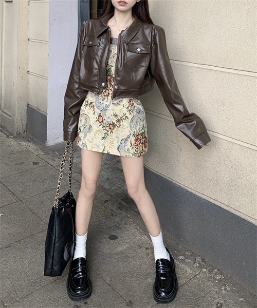 Dream garden（ドリームガーデン）の「PUレザージャケット（ライダースジャケット・レディース・ブラウン/ブラック・L/M/S）」の10枚目の写真