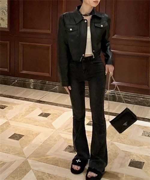 Dream garden（ドリームガーデン）の「PUレザージャケット（ライダースジャケット・レディース・ブラウン/ブラック・L/M/S）」の18枚目の写真