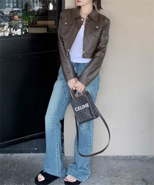 Dream garden（ドリームガーデン）の「PUレザージャケット（ライダースジャケット・レディース・ブラウン/ブラック・L/M/S）」の9枚目の写真