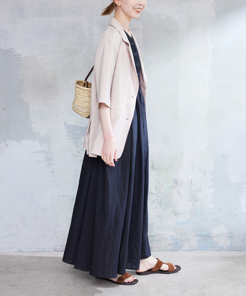 SLOBE IENAピンタックフリルワンピース/サックスブルー SLOBE IENA（スローブイエナ）の「ピンタックフリルワンピース