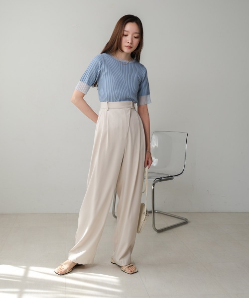 Bab（バブ）の「【新色追加】シアー使い5分袖リブニットトップス（ニット/セーター・レディース・ベージュ/ブルー/アイボリー/ブラック/ライトグリーン/チャコールグレー/ブラウン・FREE）」の21枚目の写真