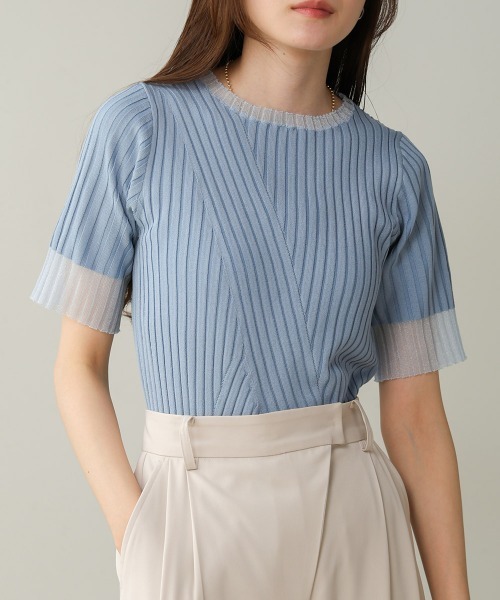 Bab（バブ）の「【新色追加】シアー使い5分袖リブニットトップス