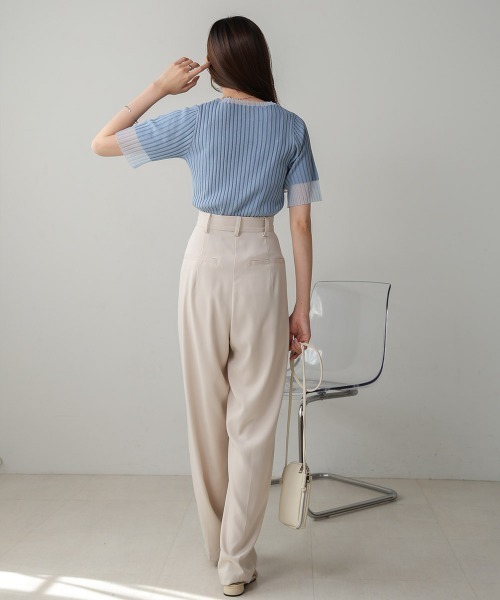 Bab（バブ）の「【新色追加】シアー使い5分袖リブニットトップス（ニット/セーター・レディース・ベージュ/ブルー/アイボリー/ブラック/ライトグリーン/チャコールグレー/ブラウン・FREE）」の13枚目の写真