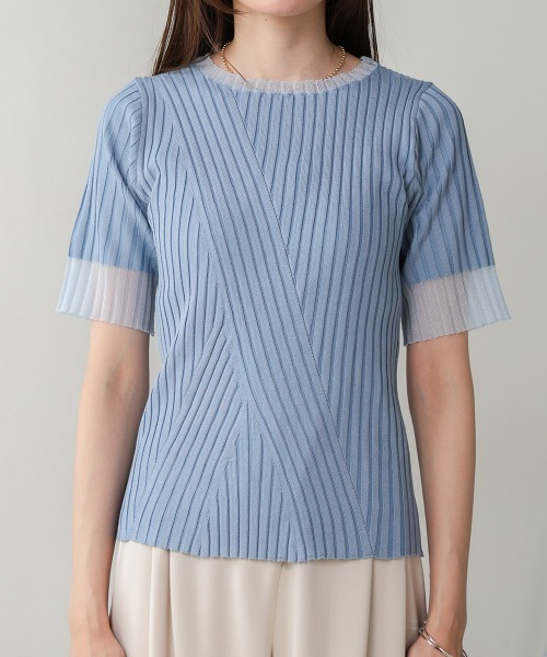 Bab（バブ）の「【新色追加】シアー使い5分袖リブニットトップス（ニット/セーター・レディース・ベージュ/ブルー/アイボリー/ブラック/ライトグリーン/チャコールグレー/ブラウン・FREE）」の15枚目の写真