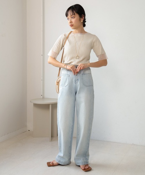 お値下‼︎エブール ebure シアーコットンアセテート ワイドリブニット 五分袖 お値下‼︎エブール ebure シアーコットンアセテート ワイド