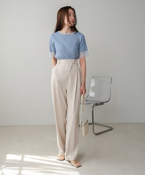 Bab（バブ）の「【新色追加】シアー使い5分袖リブニットトップス（ニット/セーター・レディース・ベージュ/ブルー/アイボリー/ブラック/ライトグリーン/チャコールグレー/ブラウン・FREE）」の11枚目の写真