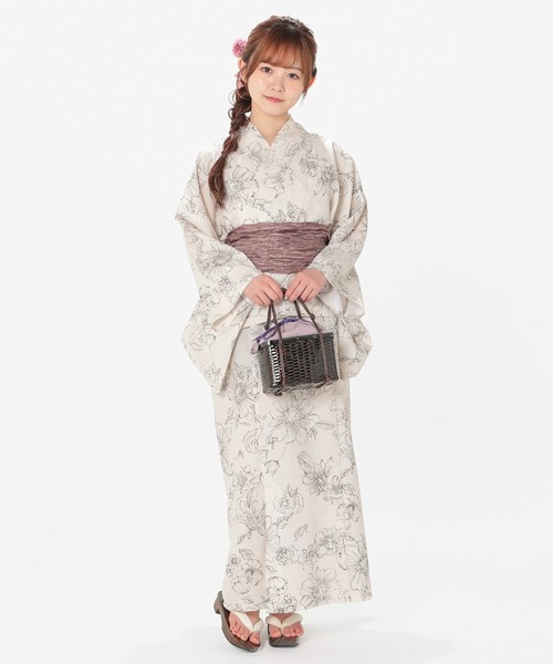 Honeys(ハニーズ)の「浴衣セパレート 3点セット(羽織り+キャミワンピース+兵児帯)(浴衣・レディース・ピンクベージュ/ブラック/アイボリー/ホワイト系その他2/ホワイト系その他・F)」の2枚目の写真