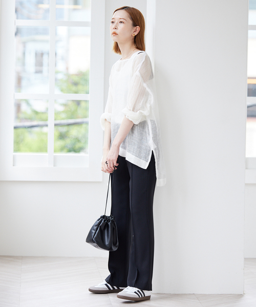 SLOBE IENAホワイト ピンタックセミフレアパンツ 追加》リネンピンタックセミフレアパンツ（その他パンツ