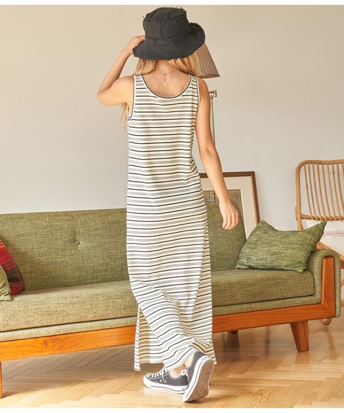 anap mimpi(アナップミンピ)の「ヘンリーネック ランダムボーダー マキシワンピース(ワンピース・レディース・ブラック/ホワイト・FREE)」の14枚目の写真
