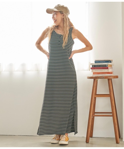 anap mimpi(アナップミンピ)の「ヘンリーネック ランダムボーダー マキシワンピース(ワンピース・レディース・ブラック/ホワイト・FREE)」の13枚目の写真