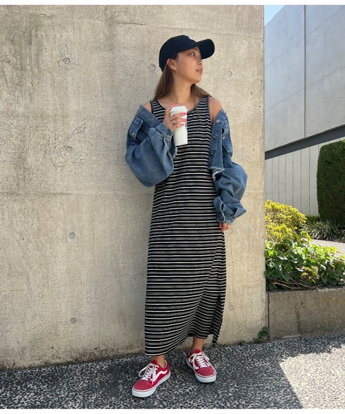anap mimpi(アナップミンピ)の「ヘンリーネック ランダムボーダー マキシワンピース(ワンピース・レディース・ブラック/ホワイト・FREE)」の19枚目の写真