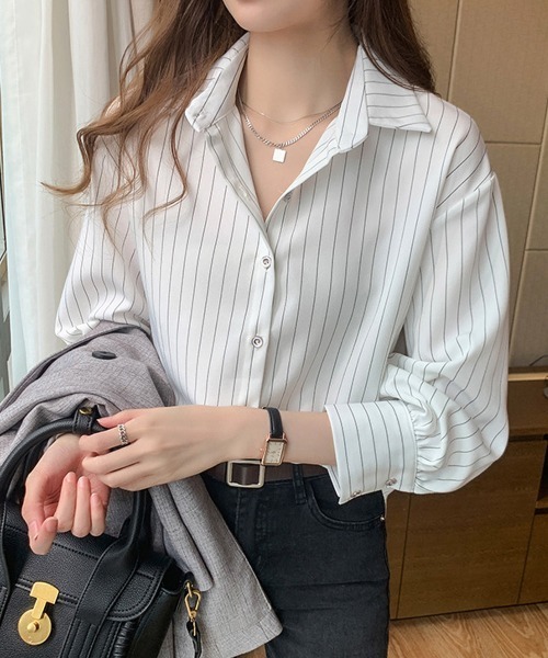 Miniministore(ミニミニストア)の「ストライプシャツブラウス レディース長袖(シャツ/ブラウス・レディース・ホワイト/ネイビー・FREE)」の13枚目の写真