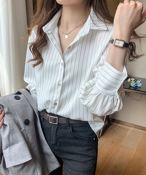 Miniministore(ミニミニストア)の「ストライプシャツブラウス レディース長袖(シャツ/ブラウス・レディース・ホワイト/ネイビー・FREE)」の15枚目の写真