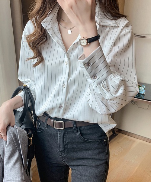 Miniministore(ミニミニストア)の「ストライプシャツブラウス レディース長袖(シャツ/ブラウス・レディース・ホワイト/ネイビー・FREE)」の16枚目の写真