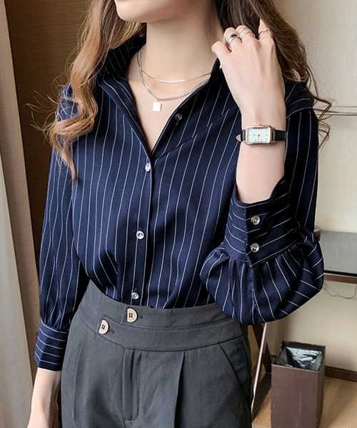 Miniministore(ミニミニストア)の「ストライプシャツブラウス レディース長袖(シャツ/ブラウス・レディース・ホワイト/ネイビー・FREE)」の18枚目の写真