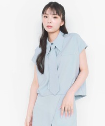 REDYAZEL | 【セットアップ可能】ラメストライプネクタイ付き半袖シャツ(シャツ/ブラウス)